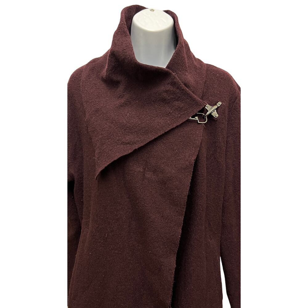 NorthStyle SZ S Purple 100% Wool Long Coat Asymmetrical Collar Toggle Front - Picture 2 of 4